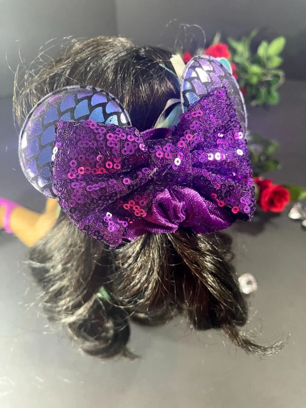 Minnie Mouse Ears Hair Scrunchies Mermaid Velvet Hair Rubber Band Sequins Hair
